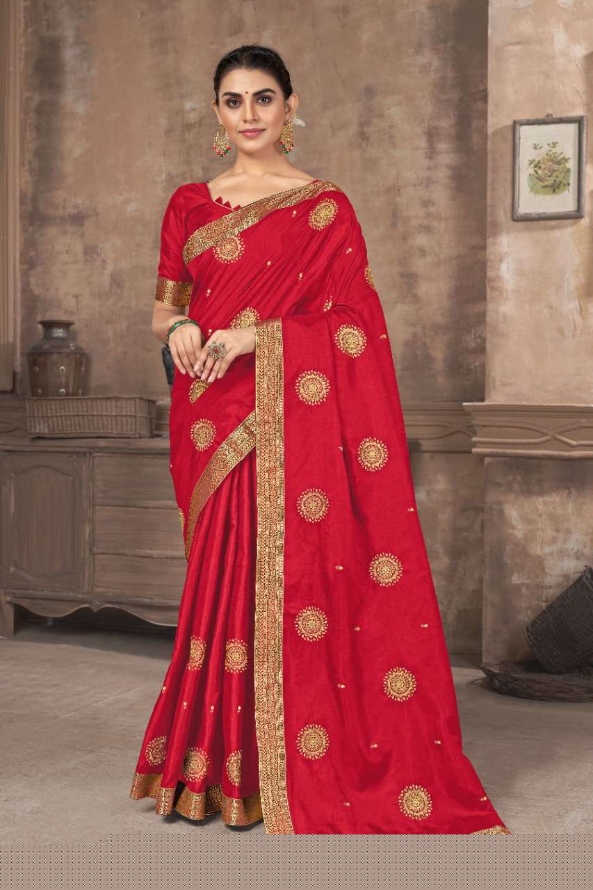 ST-1337 SERIES BY FASHID WHOLESALE 1337 TO 1341 SERIES INDIAN TRADITIONAL WEAR COLLECTION BEAUTIFUL STYLISH FANCY COLORFUL PARTY WEAR & OCCASIONAL WEAR VICHITRA SILK SAREES AT WHOLESALE PRICE