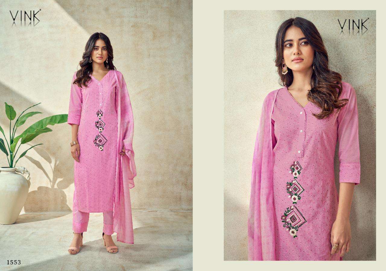 CHIKANKARI VOL-2 BY VINK 1551 TO 1556 SERIES BEAUTIFUL SUITS COLORFUL STYLISH FANCY CASUAL WEAR & ETHNIC WEAR PURE COTTON EMBROIDERED DRESSES AT WHOLESALE PRICE