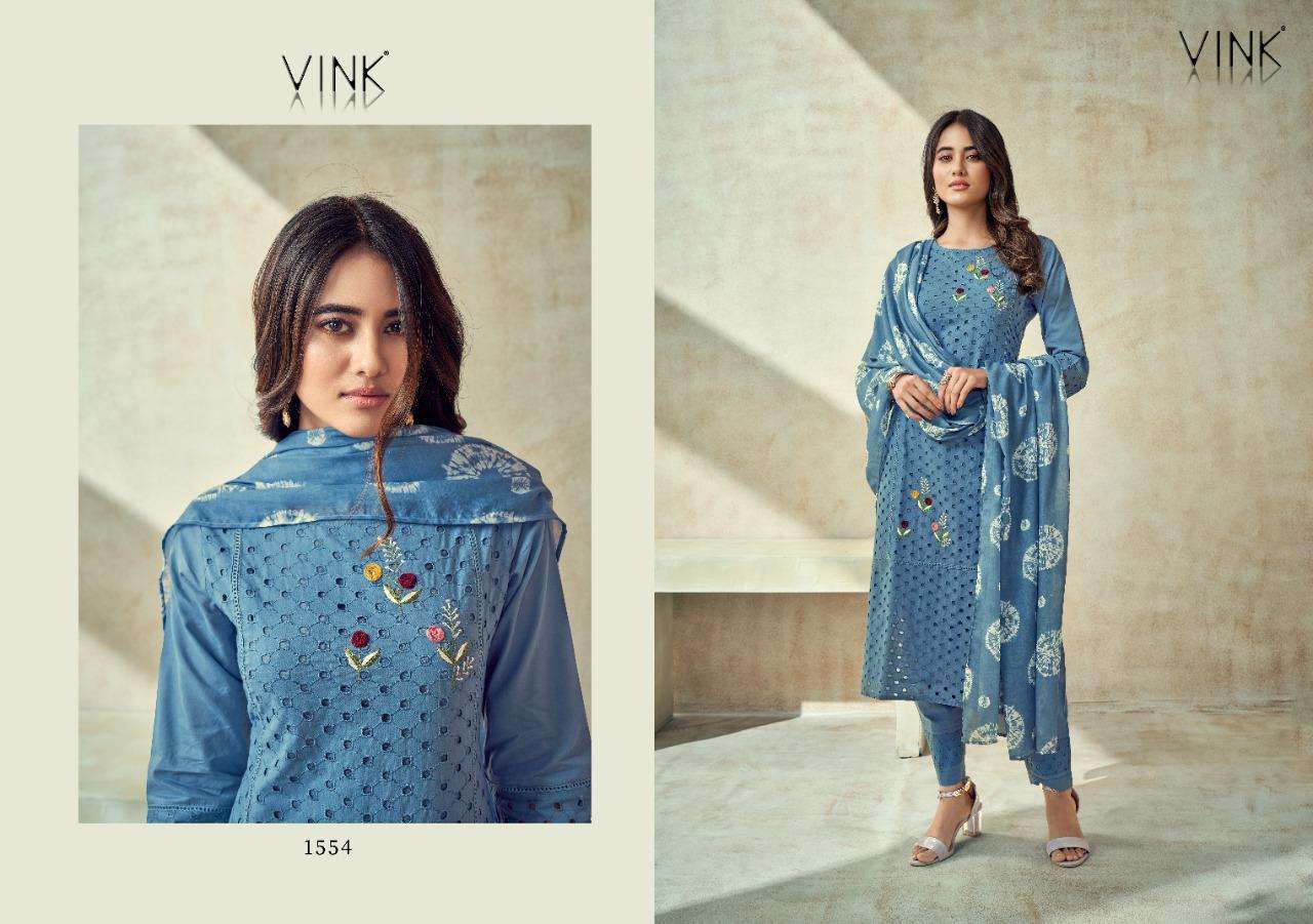 CHIKANKARI VOL-2 BY VINK 1551 TO 1556 SERIES BEAUTIFUL SUITS COLORFUL STYLISH FANCY CASUAL WEAR & ETHNIC WEAR PURE COTTON EMBROIDERED DRESSES AT WHOLESALE PRICE
