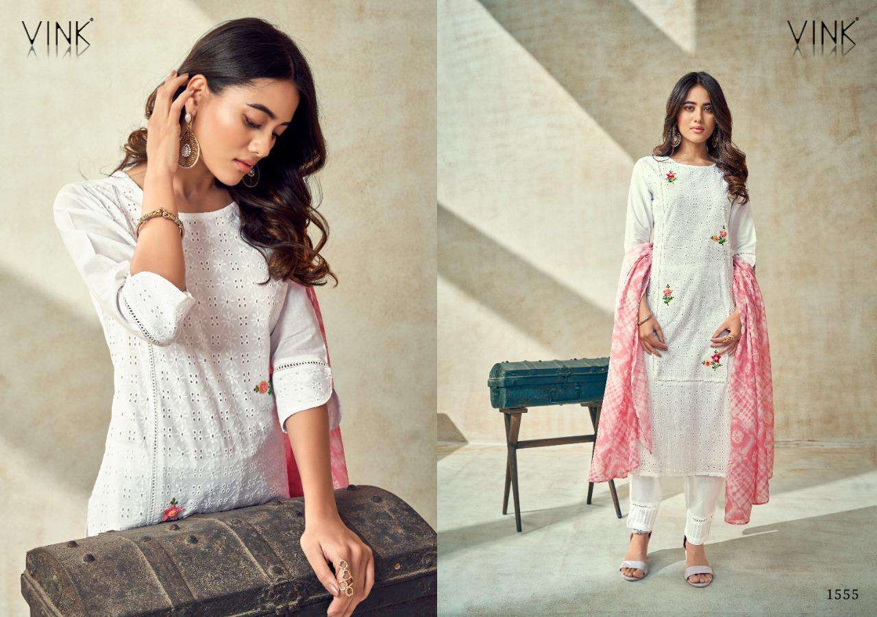 CHIKANKARI VOL-2 BY VINK 1551 TO 1556 SERIES BEAUTIFUL SUITS COLORFUL STYLISH FANCY CASUAL WEAR & ETHNIC WEAR PURE COTTON EMBROIDERED DRESSES AT WHOLESALE PRICE