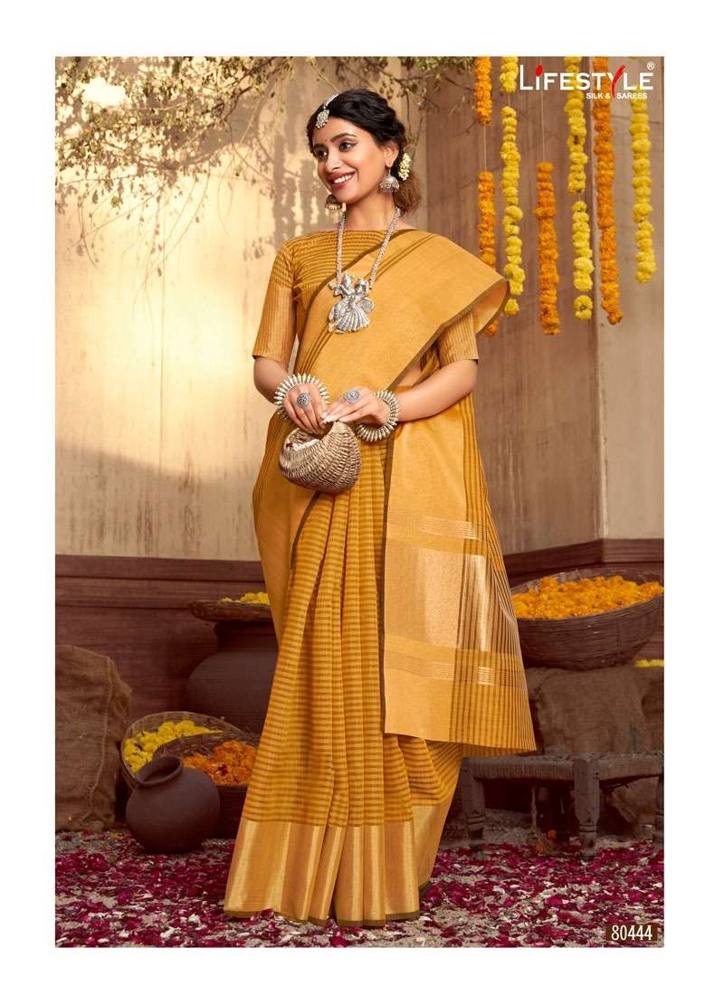 DIVYANJALI SILK BY LIFESTYLE 80441 TO 80446 SERIES INDIAN TRADITIONAL WEAR COLLECTION BEAUTIFUL STYLISH FANCY COLORFUL PARTY WEAR & OCCASIONAL WEAR COTTON SAREES AT WHOLESALE PRICE