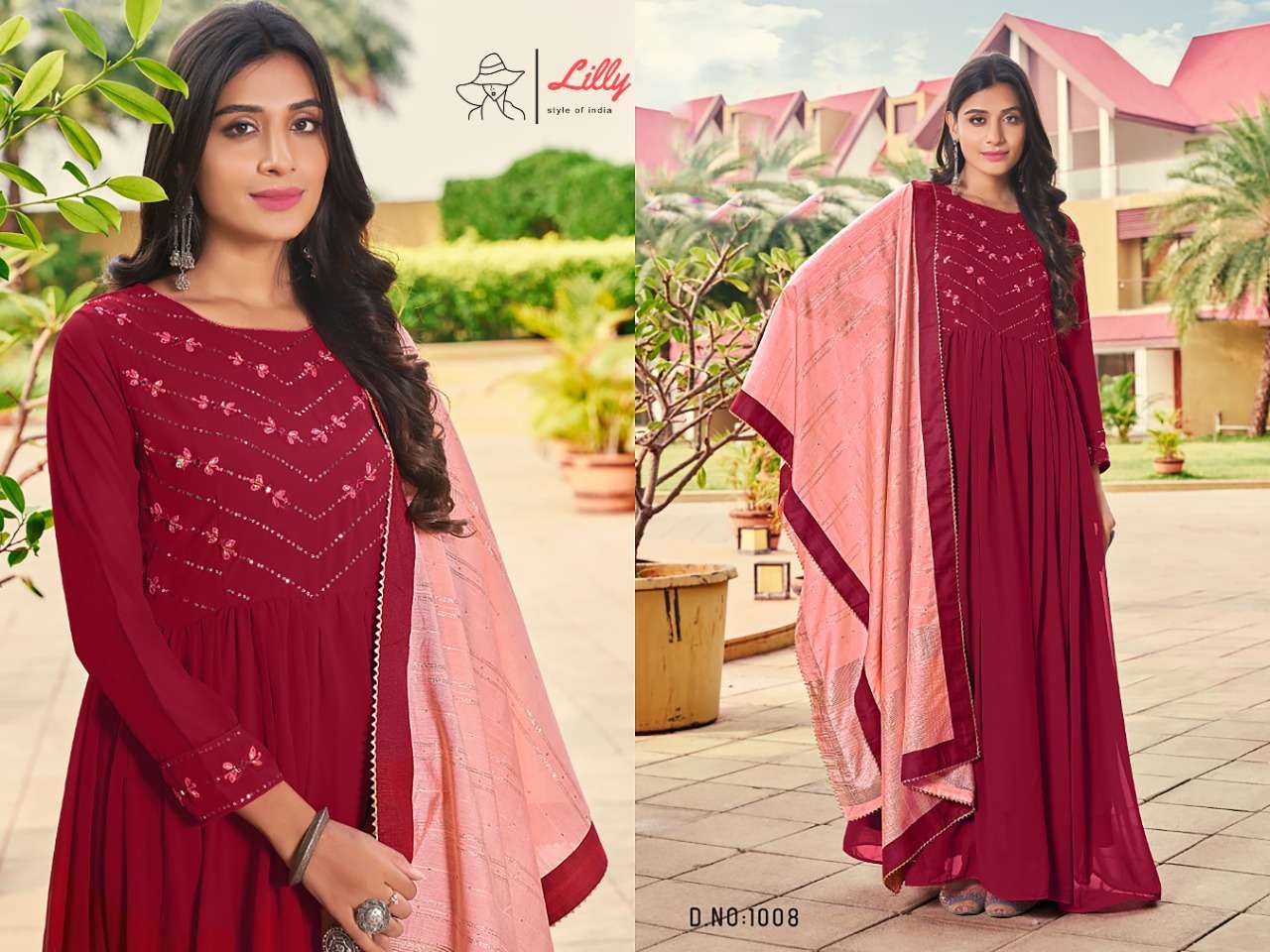 GOWN BY LILLY BEAUTIFUL STYLISH FANCY COLORFUL CASUAL WEAR & ETHNIC WEAR BLOOMING GEORGETTE GOWNS AT WHOLESALE PRICE
