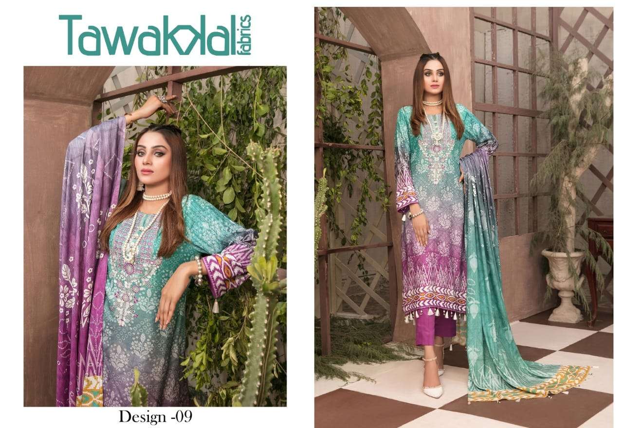 PARIZAAD BY TAWAKKAL FAB 1001 TO 1010 SERIES INDIAN TRADITIONAL WEAR COLLECTION BEAUTIFUL STYLISH FANCY COLORFUL PARTY WEAR & OCCASIONAL WEAR PURE COTTON PRINT DRESSES AT WHOLESALE PRICE
