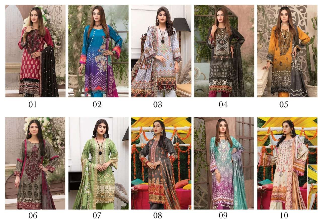 PARIZAAD BY TAWAKKAL FAB 1001 TO 1010 SERIES INDIAN TRADITIONAL WEAR COLLECTION BEAUTIFUL STYLISH FANCY COLORFUL PARTY WEAR & OCCASIONAL WEAR PURE COTTON PRINT DRESSES AT WHOLESALE PRICE