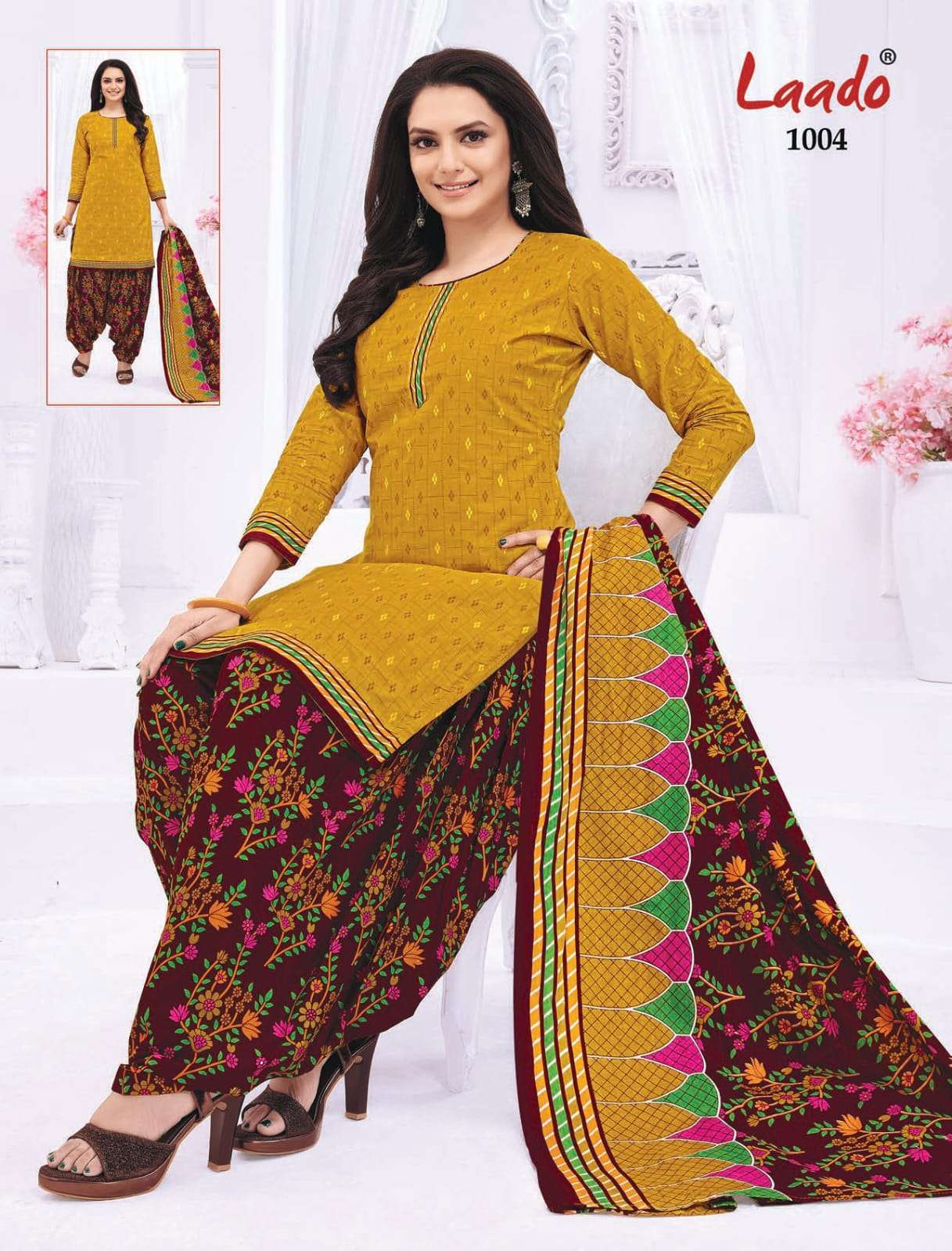 PRITI PATIALA VOL-10 BY LAADO 1001 TO 1020 SERIES BEAUTIFUL SUITS STYLISH FANCY COLORFUL PARTY WEAR & OCCASIONAL WEAR COTTON PRINTED DRESSES AT WHOLESALE PRICE