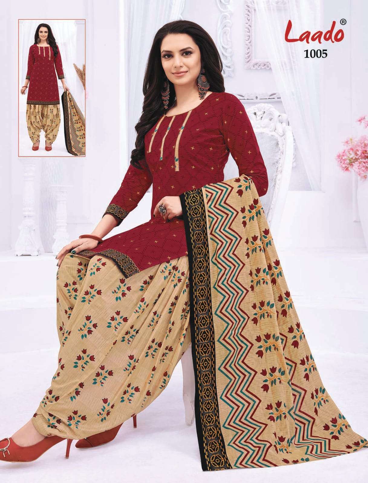 PRITI PATIALA VOL-10 BY LAADO 1001 TO 1020 SERIES BEAUTIFUL SUITS STYLISH FANCY COLORFUL PARTY WEAR & OCCASIONAL WEAR COTTON PRINTED DRESSES AT WHOLESALE PRICE