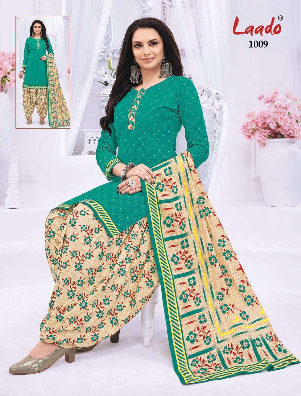 PRITI PATIALA VOL-10 BY LAADO 1001 TO 1020 SERIES BEAUTIFUL SUITS STYLISH FANCY COLORFUL PARTY WEAR & OCCASIONAL WEAR COTTON PRINTED DRESSES AT WHOLESALE PRICE