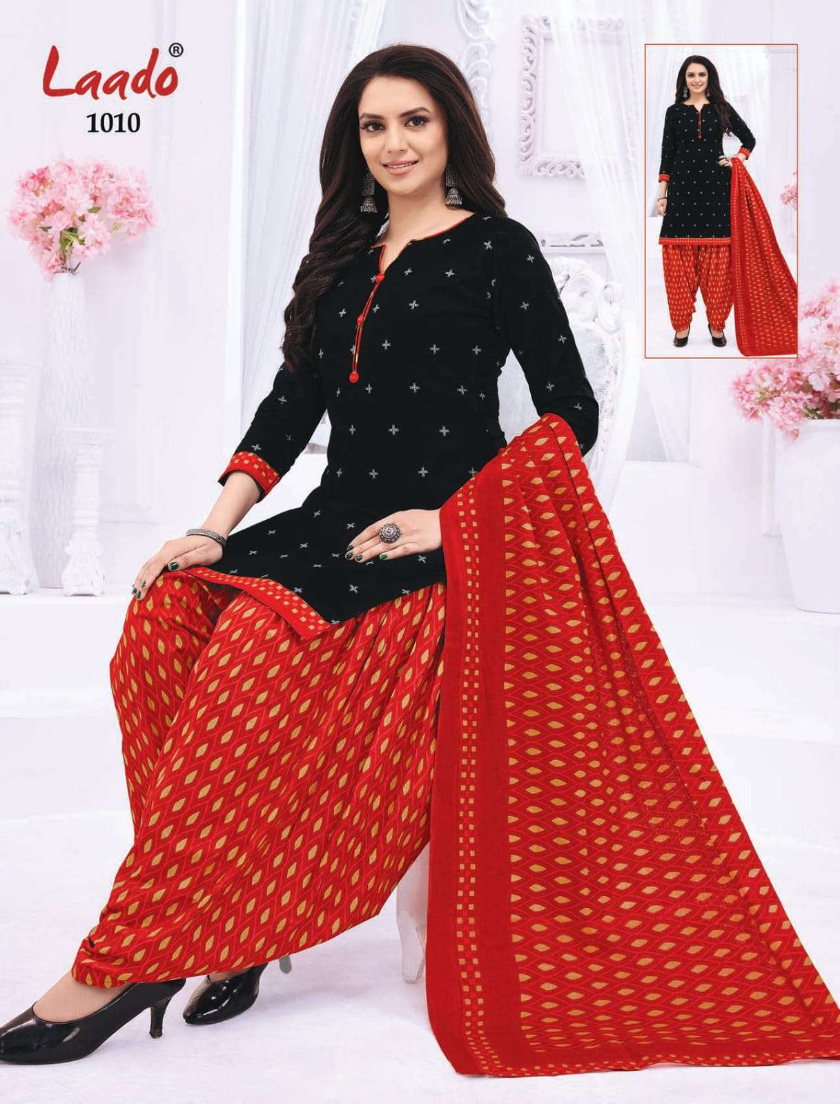 PRITI PATIALA VOL-10 BY LAADO 1001 TO 1020 SERIES BEAUTIFUL SUITS STYLISH FANCY COLORFUL PARTY WEAR & OCCASIONAL WEAR COTTON PRINTED DRESSES AT WHOLESALE PRICE