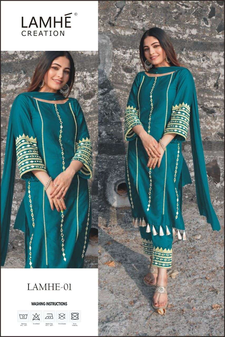 LAMHE VOL-1 NX BY LAMHE CREATION 01-A TO 01-C SERIES DESIGNER PAKISTANI SUITS BEAUTIFUL STYLISH FANCY COLORFUL PARTY WEAR & OCCASIONAL WEAR JAM COTTON EMBROIDERED DRESSES AT WHOLESALE PRICE