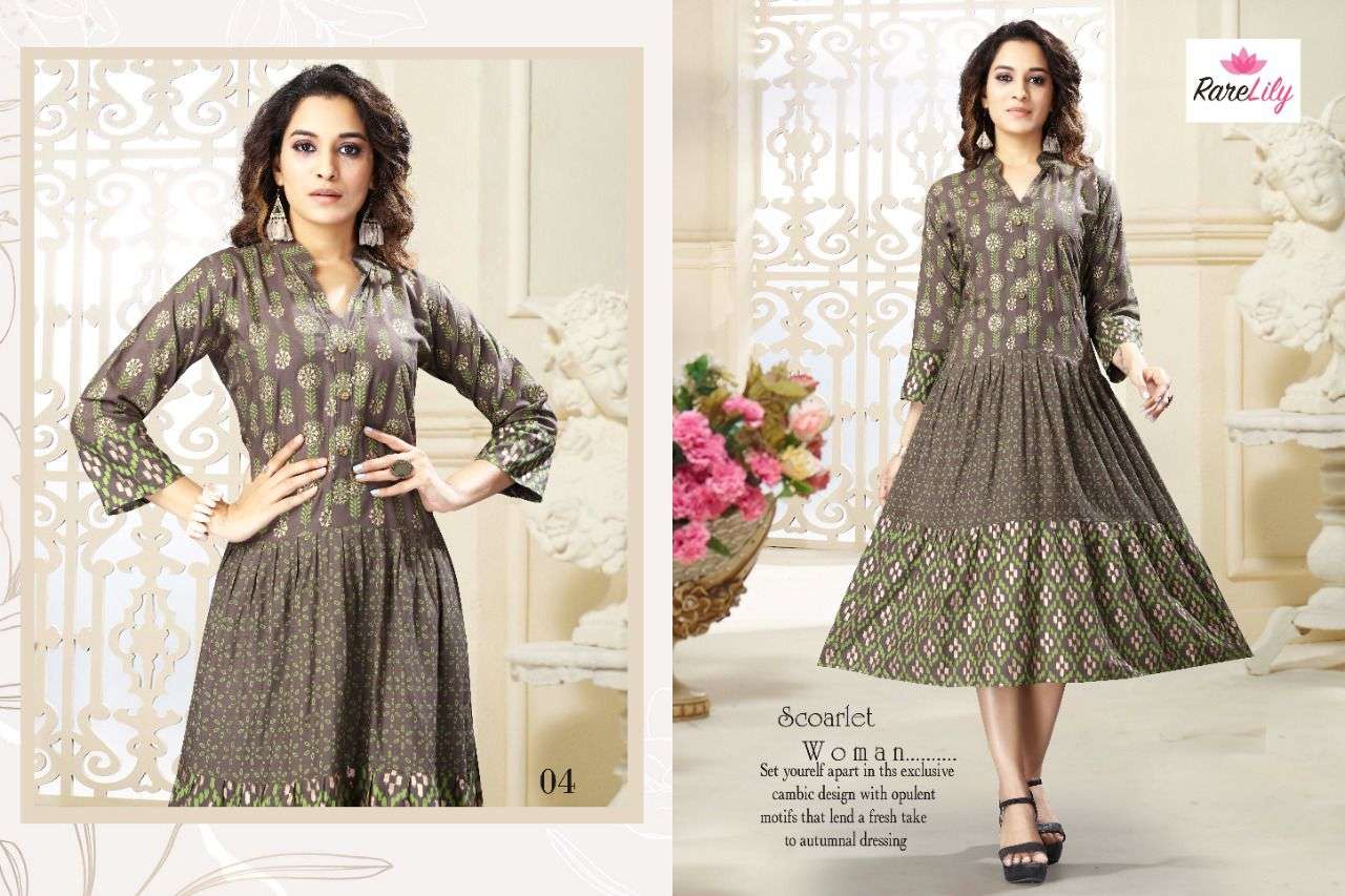 KIARA BY RARE LILY 01 TO 06 SERIES DESIGNER STYLISH FANCY COLORFUL BEAUTIFUL PARTY WEAR & ETHNIC WEAR COLLECTION RAYON PRINT KURTIS AT WHOLESALE PRICE