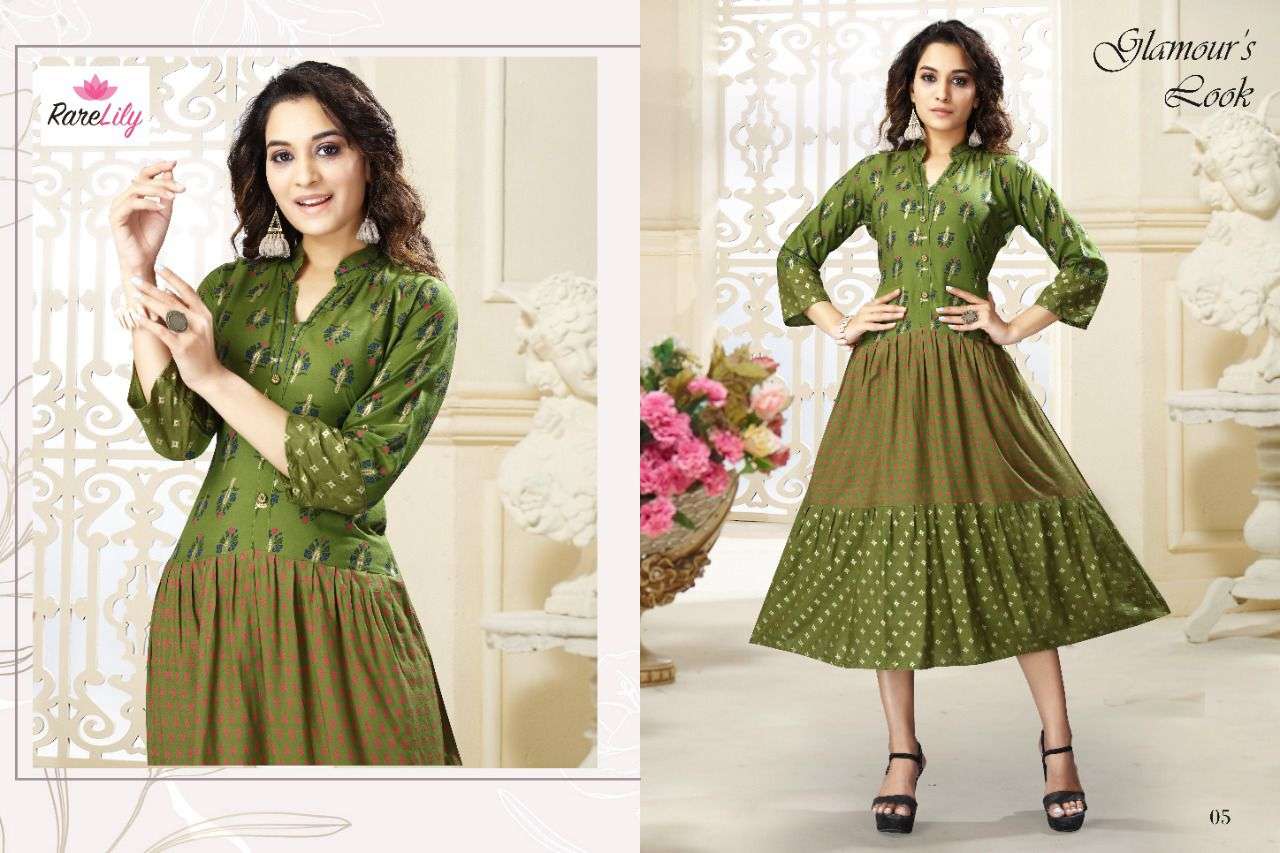 KIARA BY RARE LILY 01 TO 06 SERIES DESIGNER STYLISH FANCY COLORFUL BEAUTIFUL PARTY WEAR & ETHNIC WEAR COLLECTION RAYON PRINT KURTIS AT WHOLESALE PRICE