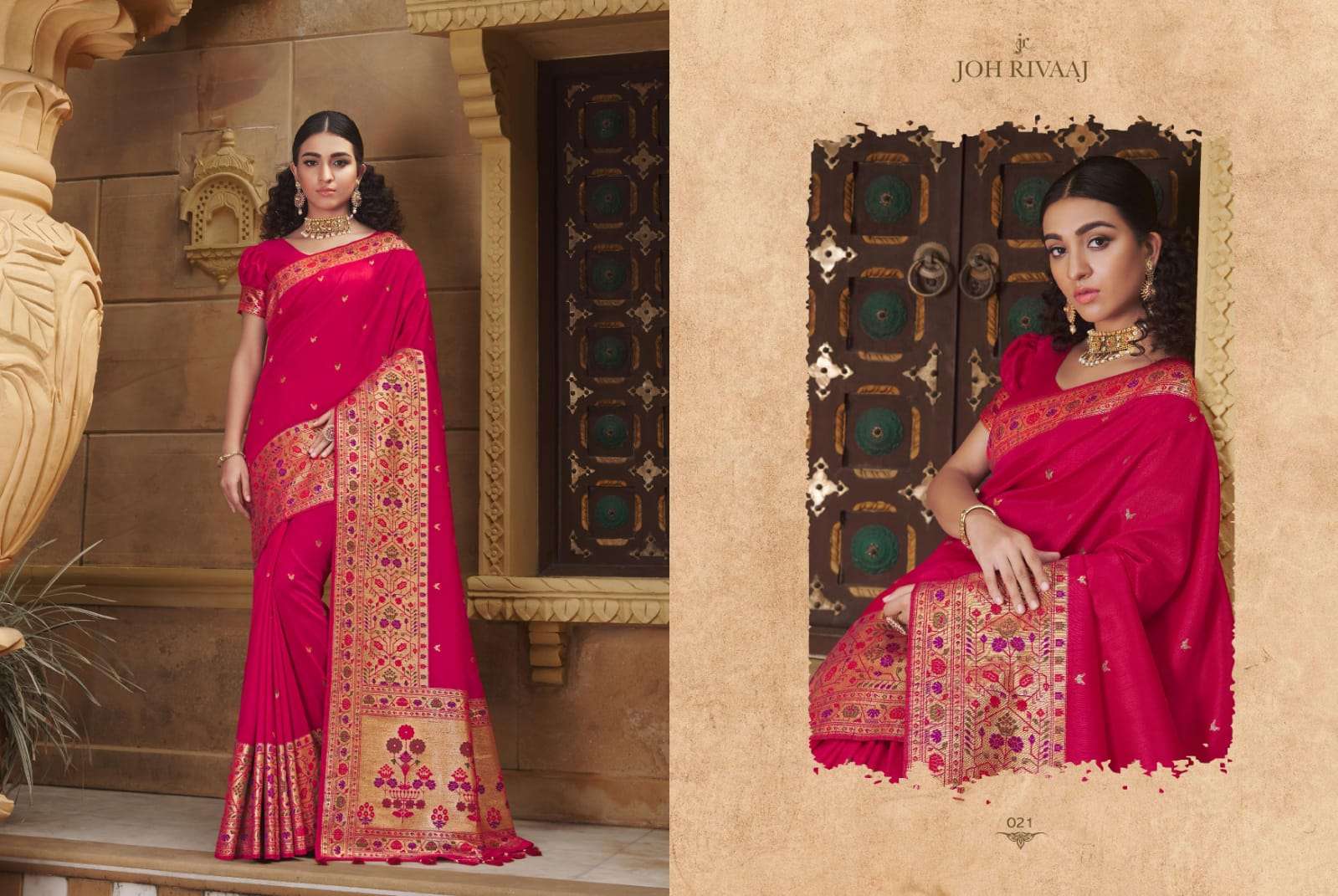 BUNAI VOL-2 BY JOH RIVAAJ 021 TO 027 SERIES INDIAN TRADITIONAL WEAR COLLECTION BEAUTIFUL STYLISH FANCY COLORFUL PARTY WEAR & OCCASIONAL WEAR SILK SAREES AT WHOLESALE PRICE