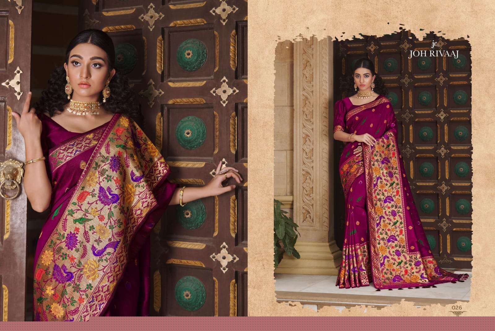 BUNAI VOL-2 BY JOH RIVAAJ 021 TO 027 SERIES INDIAN TRADITIONAL WEAR COLLECTION BEAUTIFUL STYLISH FANCY COLORFUL PARTY WEAR & OCCASIONAL WEAR SILK SAREES AT WHOLESALE PRICE