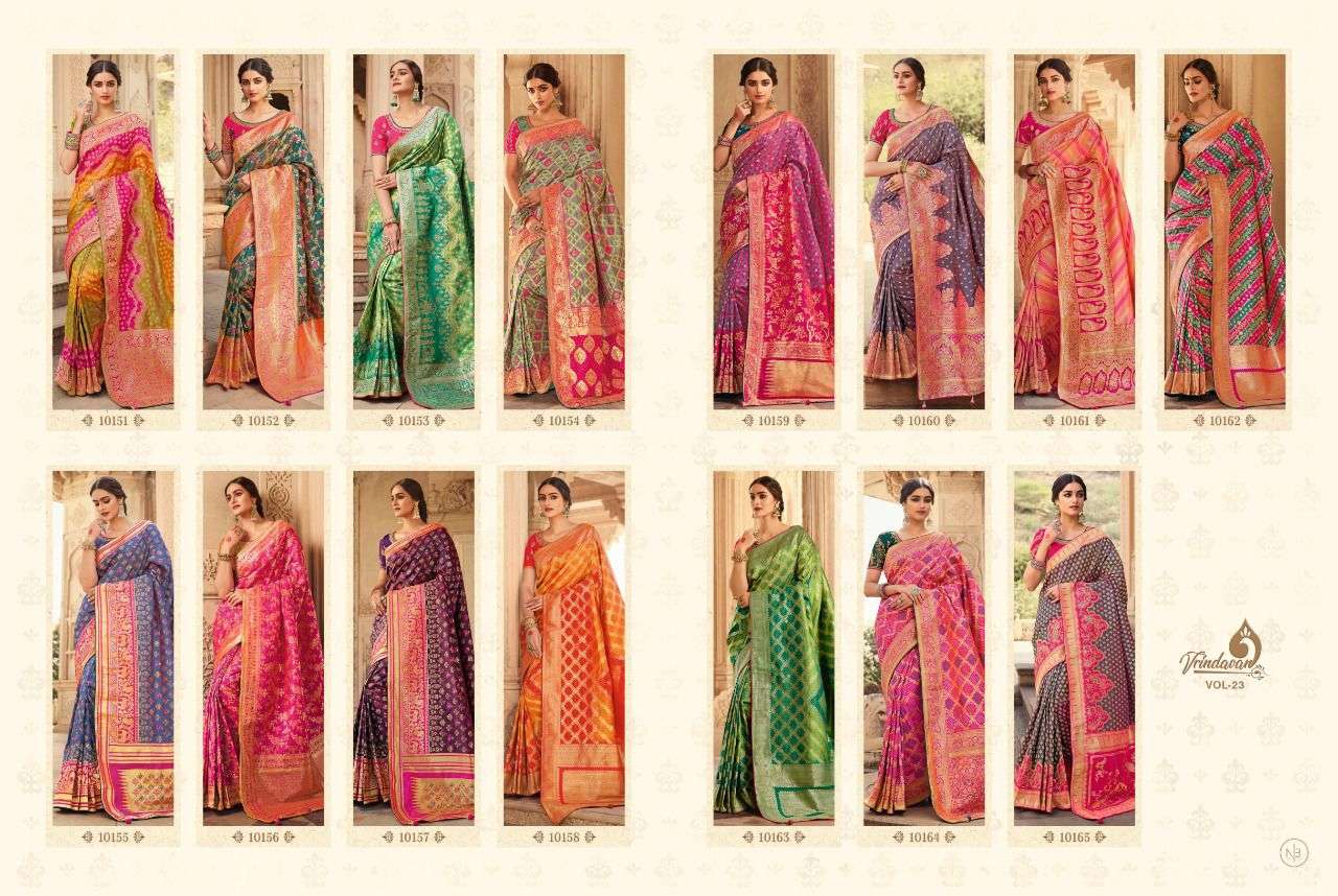 Vrindavan Vol-23 By Vrindavan 10151 To 10165 Series Indian Traditional Wear Collection Beautiful Stylish Fancy Colorful Party Wear & Occasional Wear Silk Sarees At Wholesale Price