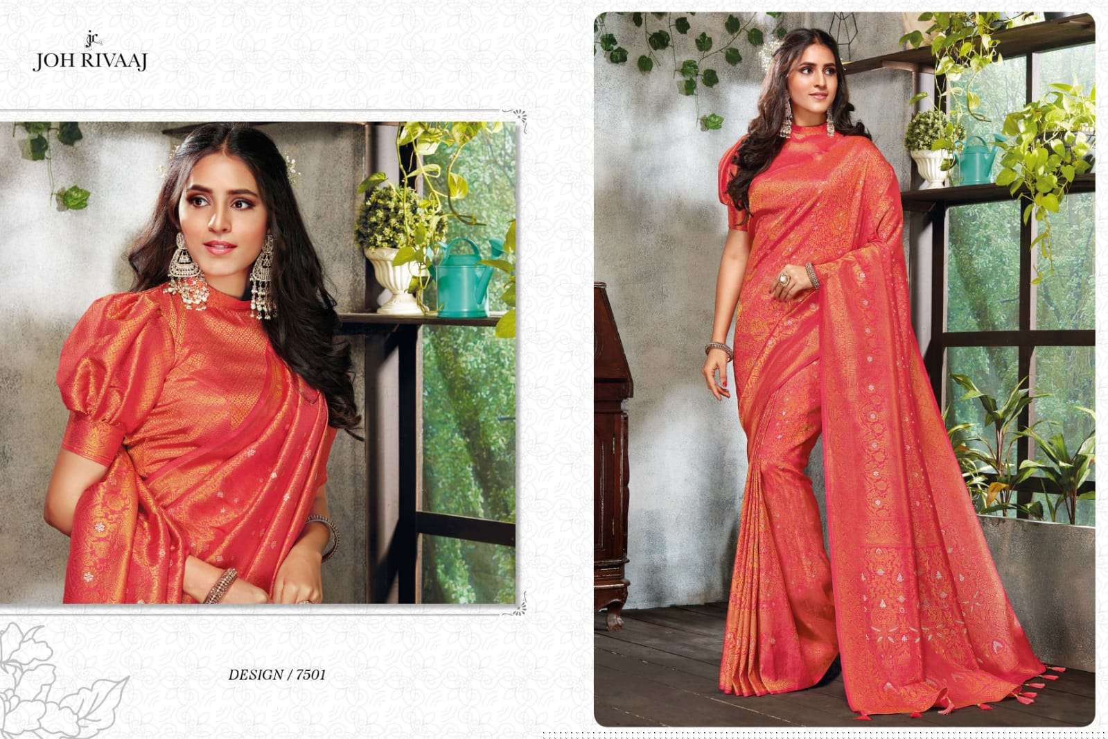 JAASHWI VOL-75 BY JOH RIVAAJ 7501 TO 7509 SERIES INDIAN TRADITIONAL WEAR COLLECTION BEAUTIFUL STYLISH FANCY COLORFUL PARTY WEAR & OCCASIONAL WEAR SILK SAREES AT WHOLESALE PRICE