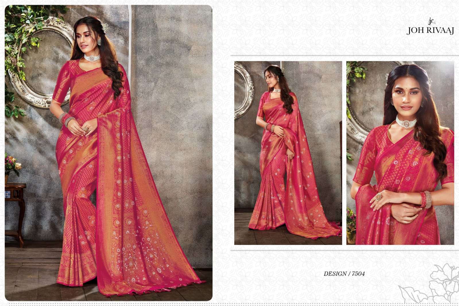 JAASHWI VOL-75 BY JOH RIVAAJ 7501 TO 7509 SERIES INDIAN TRADITIONAL WEAR COLLECTION BEAUTIFUL STYLISH FANCY COLORFUL PARTY WEAR & OCCASIONAL WEAR SILK SAREES AT WHOLESALE PRICE