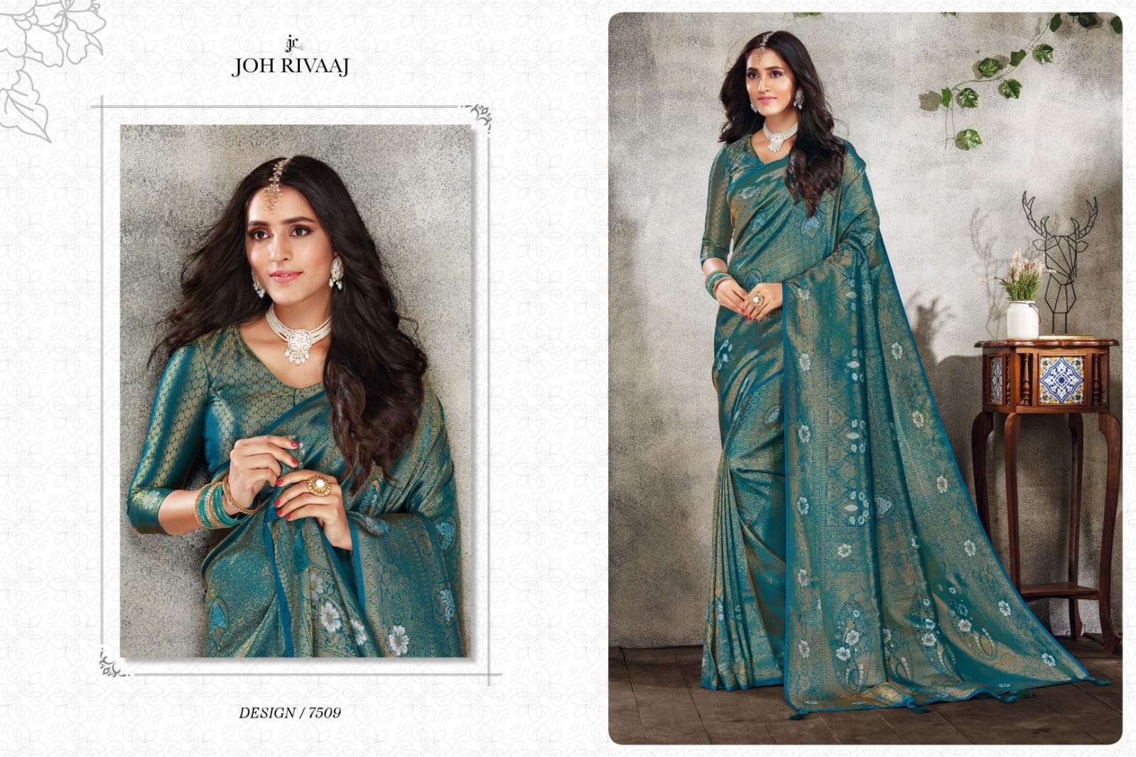 JAASHWI VOL-75 BY JOH RIVAAJ 7501 TO 7509 SERIES INDIAN TRADITIONAL WEAR COLLECTION BEAUTIFUL STYLISH FANCY COLORFUL PARTY WEAR & OCCASIONAL WEAR SILK SAREES AT WHOLESALE PRICE