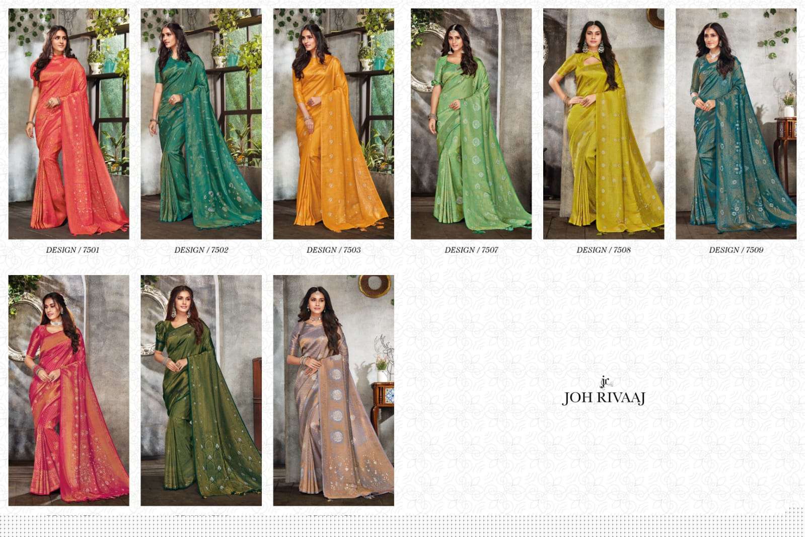 JAASHWI VOL-75 BY JOH RIVAAJ 7501 TO 7509 SERIES INDIAN TRADITIONAL WEAR COLLECTION BEAUTIFUL STYLISH FANCY COLORFUL PARTY WEAR & OCCASIONAL WEAR SILK SAREES AT WHOLESALE PRICE