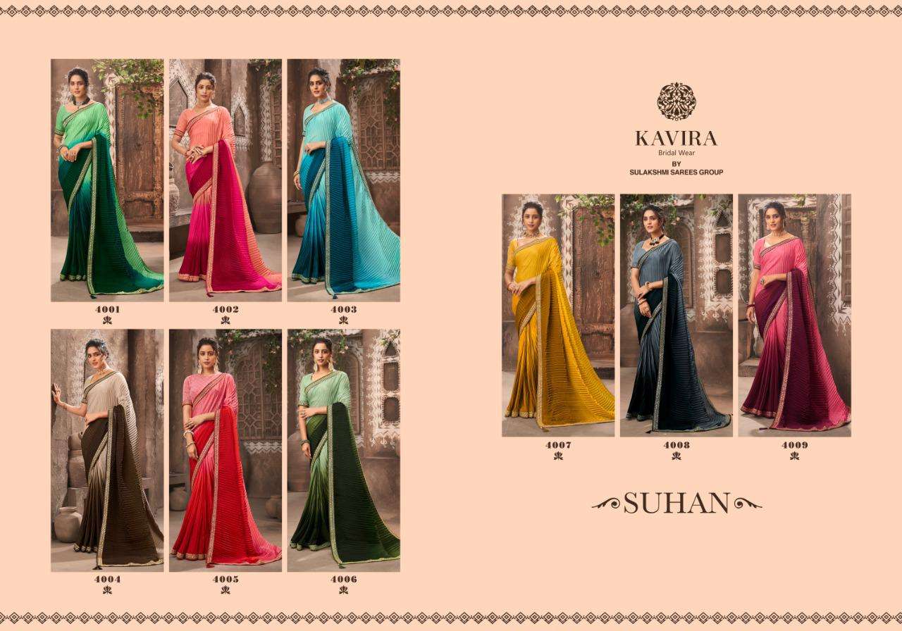 Suhan By Kavira 4001 To 4009 Series Indian Traditional Wear Collection Beautiful Stylish Fancy Colorful Party Wear & Occasional Wear Georgett Sarees At Wholesale Price