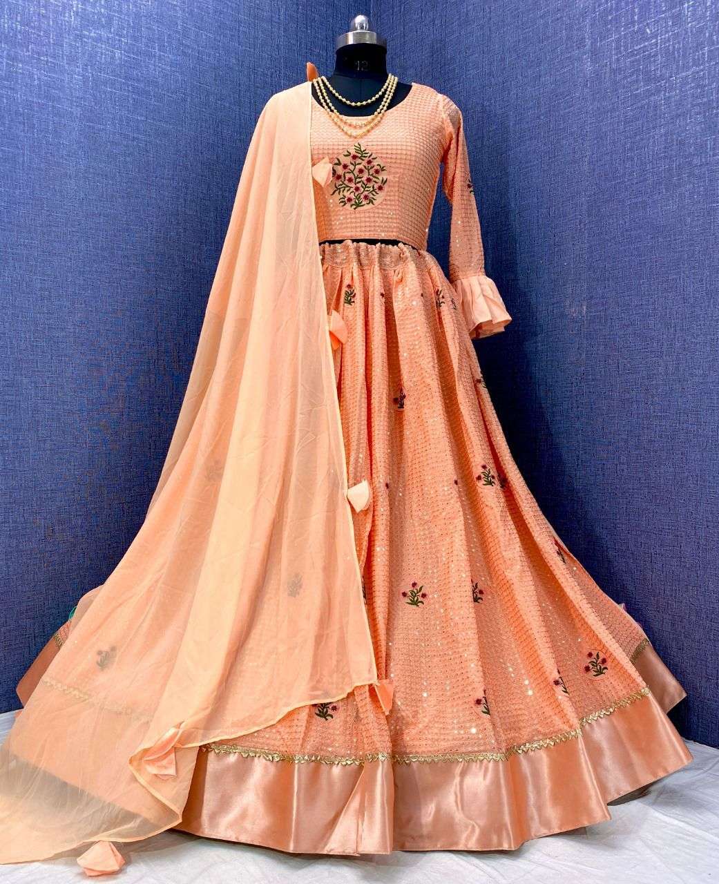 ZEEYA NADIRA BY VARNI FABRICS 6004 TO 6006 SERIES DESIGNER BEAUTIFUL NAVRATRI COLLECTION OCCASIONAL WEAR & PARTY WEAR CHINNON/HEAVY GEORGETTE LEHENGAS AT WHOLESALE PRICE