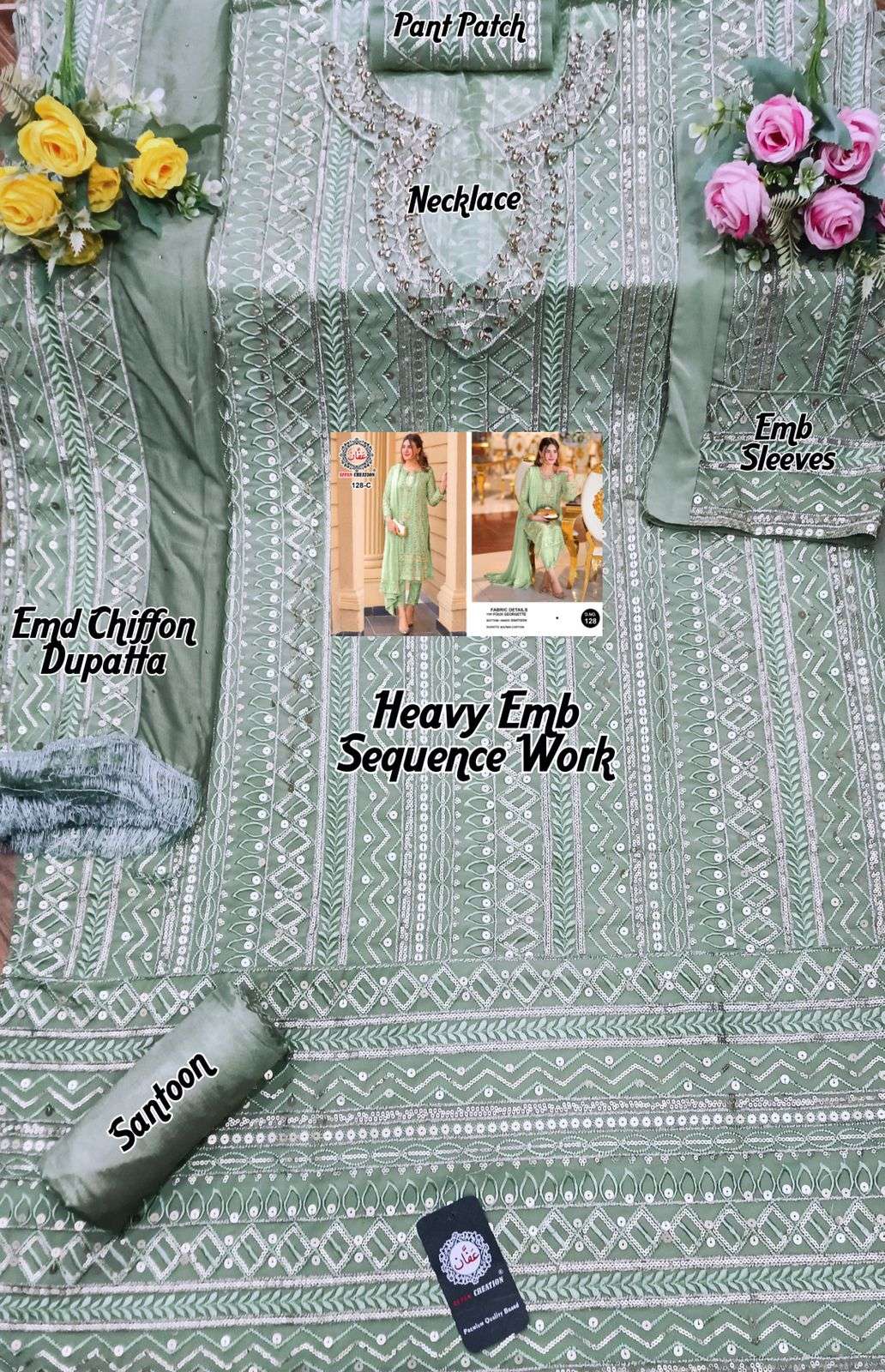 AFFAN CREATION HIT DESIGN 128 COLOURS BY AFFAN CREATION 128-A TO 128-D SERIES BEAUTIFUL PAKISTANI SUITS COLORFUL STYLISH FANCY CASUAL WEAR & ETHNIC WEAR FAUX GEORGETTE WITH EMBROIDERY DRESSES AT WHOLESALE PRICE