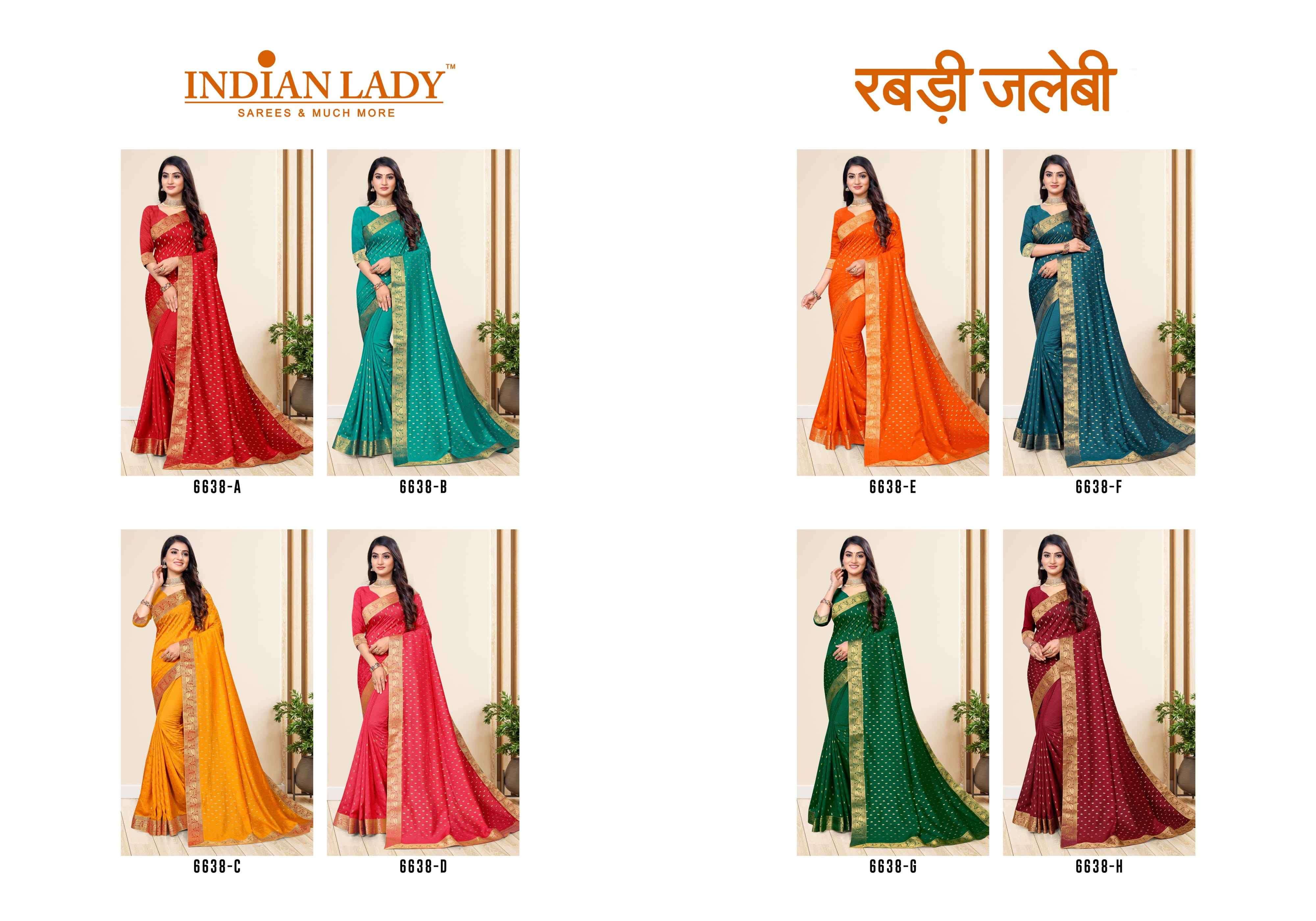 RABDI JALEBI VOL-8 BY INDIAN WOMEN 6638-A TO 6638-H SERIES INDIAN TRADITIONAL WEAR COLLECTION BEAUTIFUL STYLISH FANCY COLORFUL PARTY WEAR & OCCASIONAL WEAR VICHITRA SILK SAREES AT WHOLESALE PRICE