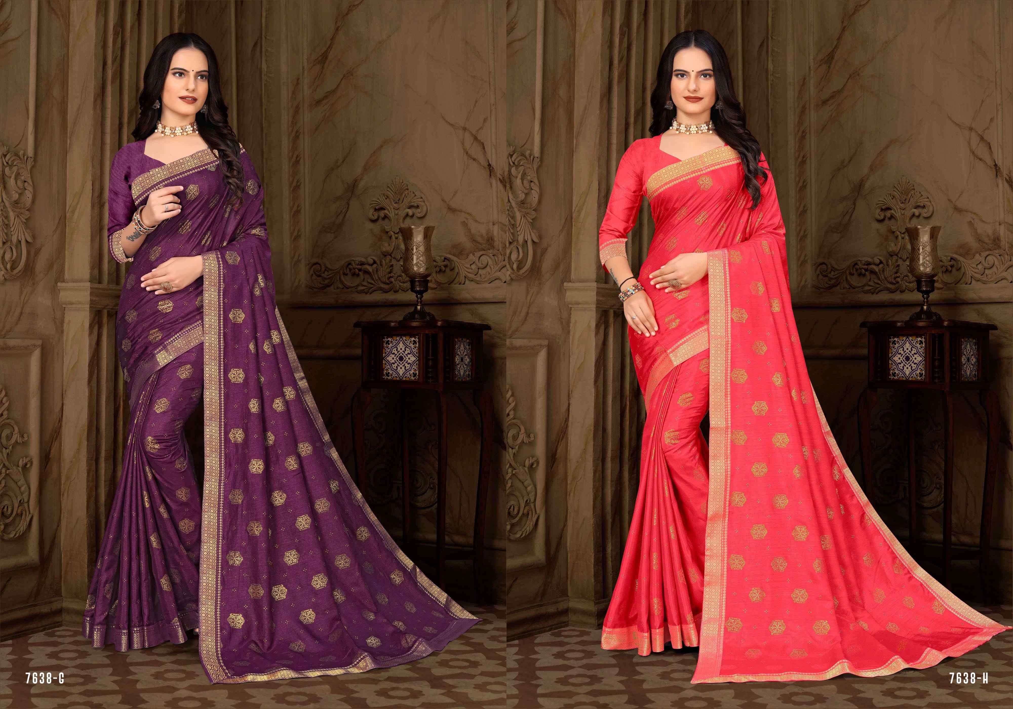 PISTA RABDI VOL-3 BY INDIAN WOMEN 7638-A TO 7638-H SERIES INDIAN TRADITIONAL WEAR COLLECTION BEAUTIFUL STYLISH FANCY COLORFUL PARTY WEAR & OCCASIONAL WEAR VICHITRA SILK SAREES AT WHOLESALE PRICE