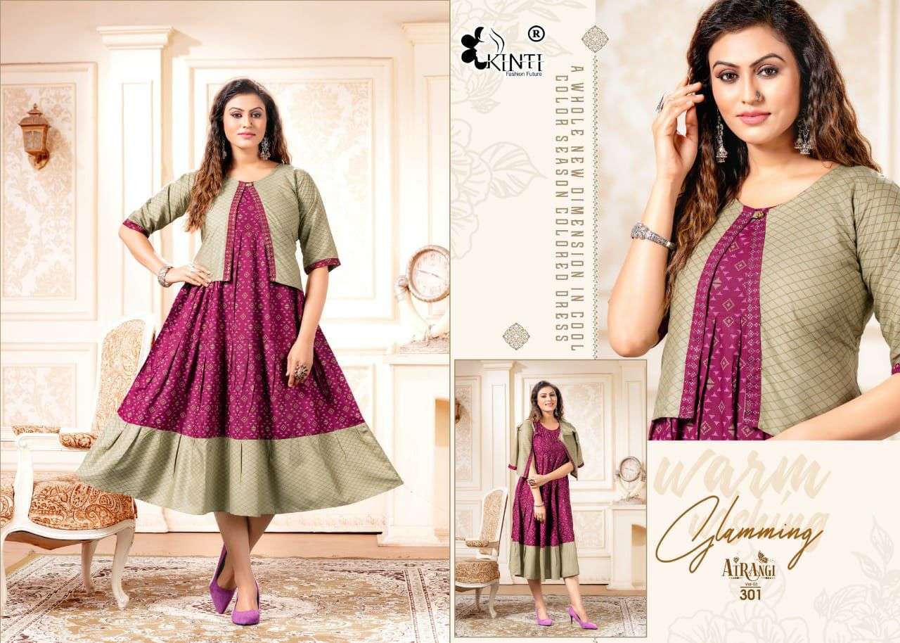 ATRANGI VOL-3 BY KINTI 301 TO 308 SERIES DESIGNER STYLISH FANCY COLORFUL BEAUTIFUL PARTY WEAR & ETHNIC WEAR COLLECTION RAYON PRINT KURTIS AT WHOLESALE PRICE