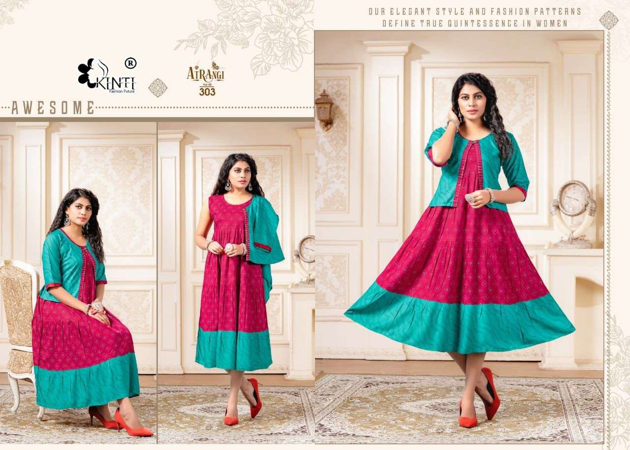 ATRANGI VOL-3 BY KINTI 301 TO 308 SERIES DESIGNER STYLISH FANCY COLORFUL BEAUTIFUL PARTY WEAR & ETHNIC WEAR COLLECTION RAYON PRINT KURTIS AT WHOLESALE PRICE