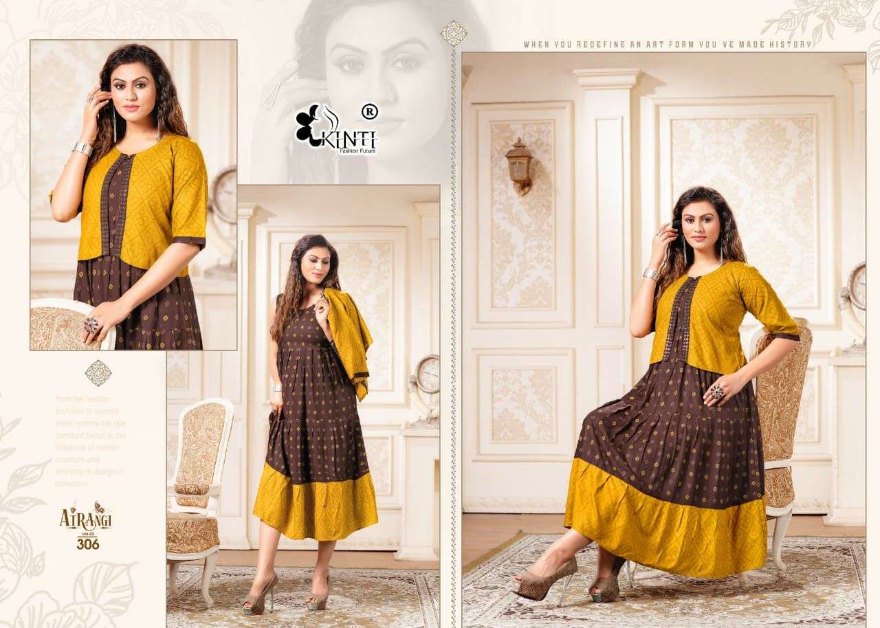 ATRANGI VOL-3 BY KINTI 301 TO 308 SERIES DESIGNER STYLISH FANCY COLORFUL BEAUTIFUL PARTY WEAR & ETHNIC WEAR COLLECTION RAYON PRINT KURTIS AT WHOLESALE PRICE
