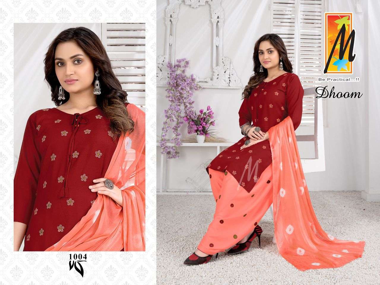 DHOOM BY MASTER 1001 TO 1008 SERIES BEAUTIFUL PATIYALA SUITS COLORFUL STYLISH FANCY CASUAL WEAR & ETHNIC WEAR RAYON PRINT DRESSES AT WHOLESALE PRICE