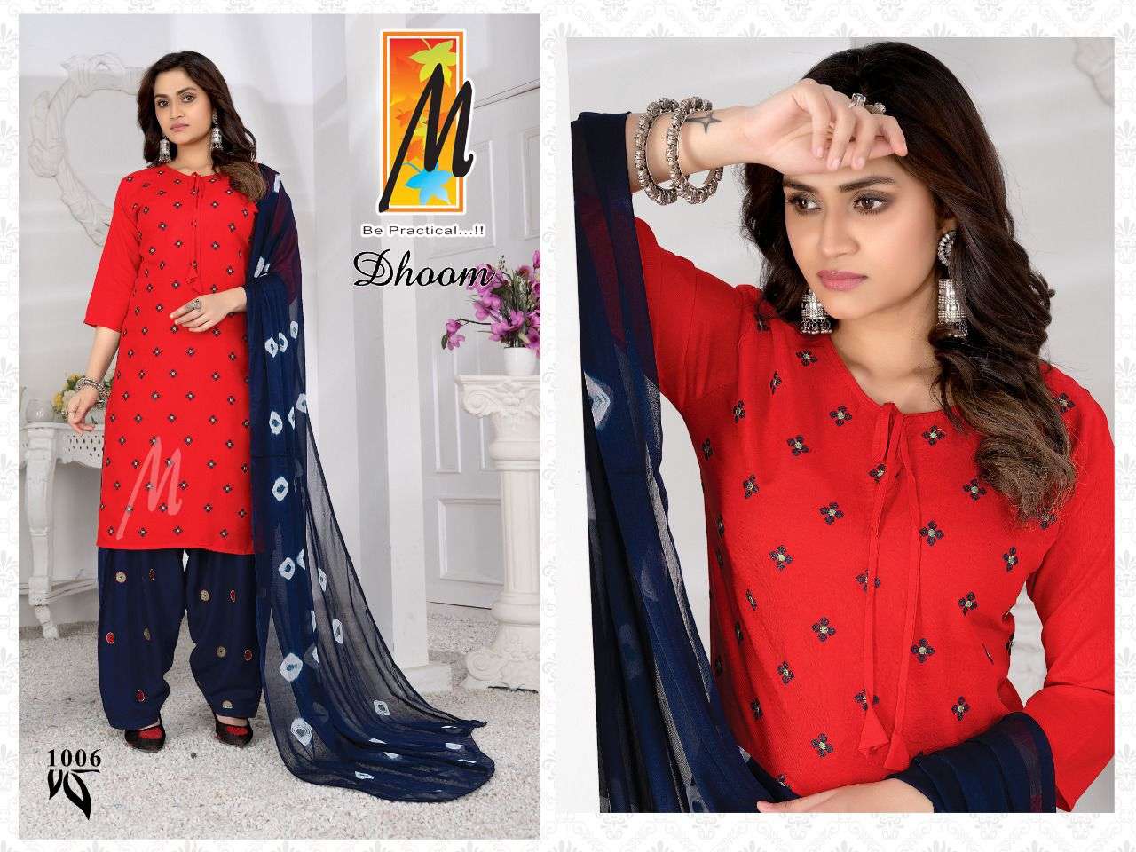 DHOOM BY MASTER 1001 TO 1008 SERIES BEAUTIFUL PATIYALA SUITS COLORFUL STYLISH FANCY CASUAL WEAR & ETHNIC WEAR RAYON PRINT DRESSES AT WHOLESALE PRICE