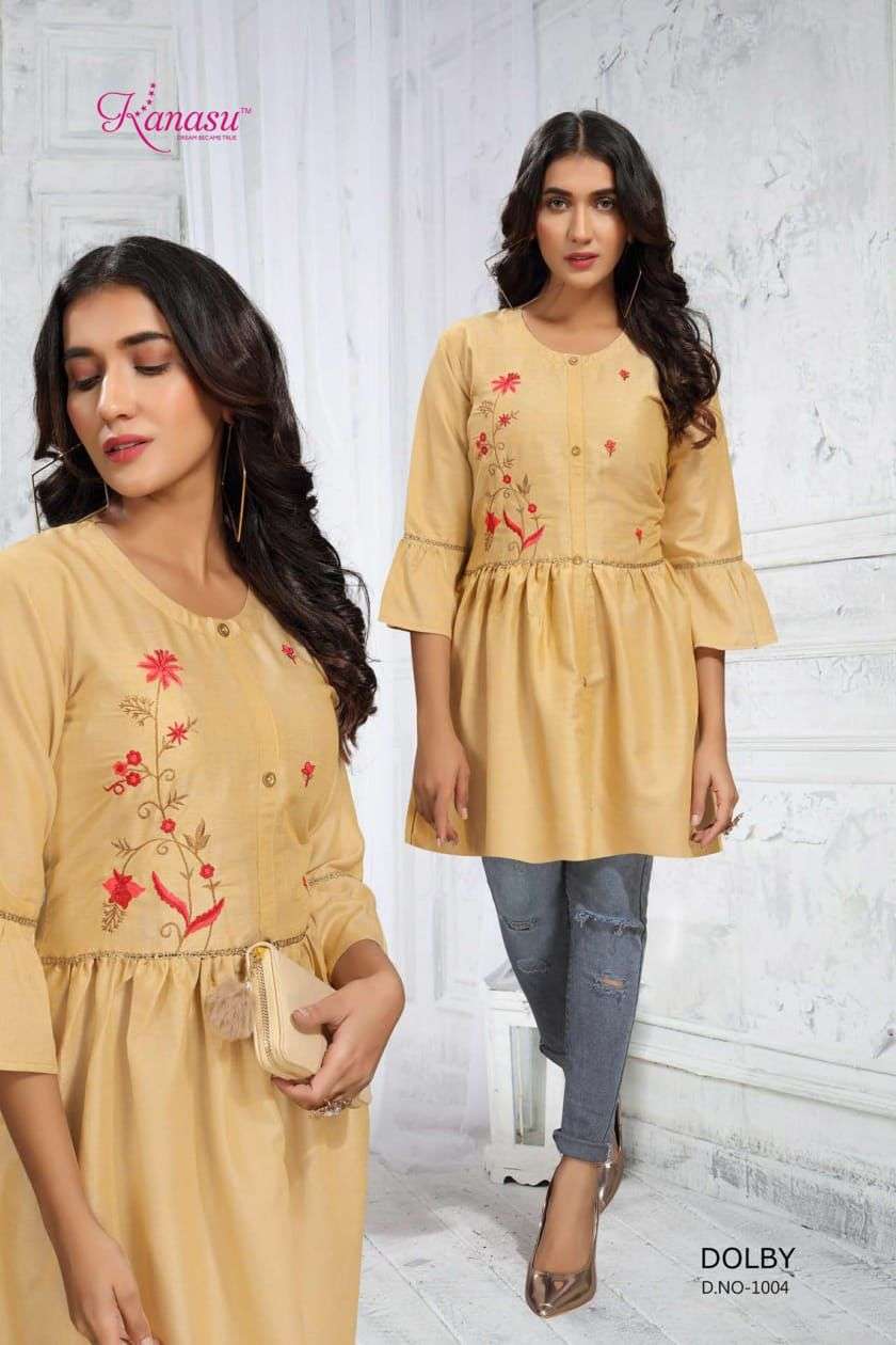 DOLBY BY KANASU 1001 TO 1008 SERIES BEAUTIFUL STYLISH FANCY COLORFUL CASUAL WEAR & ETHNIC WEAR HEAVY RAYON TOPS AT WHOLESALE PRICE