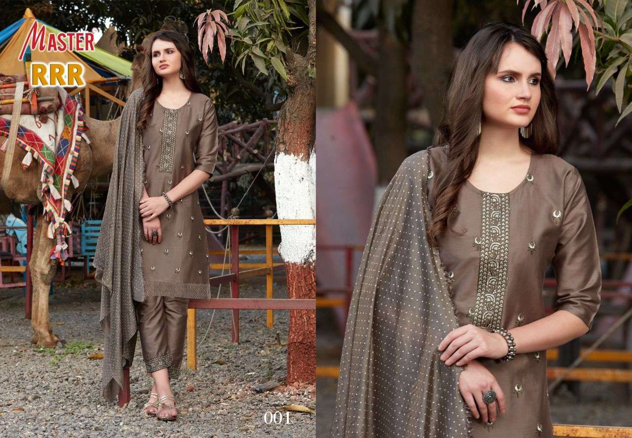 RRR BY MASTER 001 TO 008 SERIES BEAUTIFUL SUITS COLORFUL STYLISH FANCY CASUAL WEAR & ETHNIC WEAR JAM SATIN DRESSES AT WHOLESALE PRICE