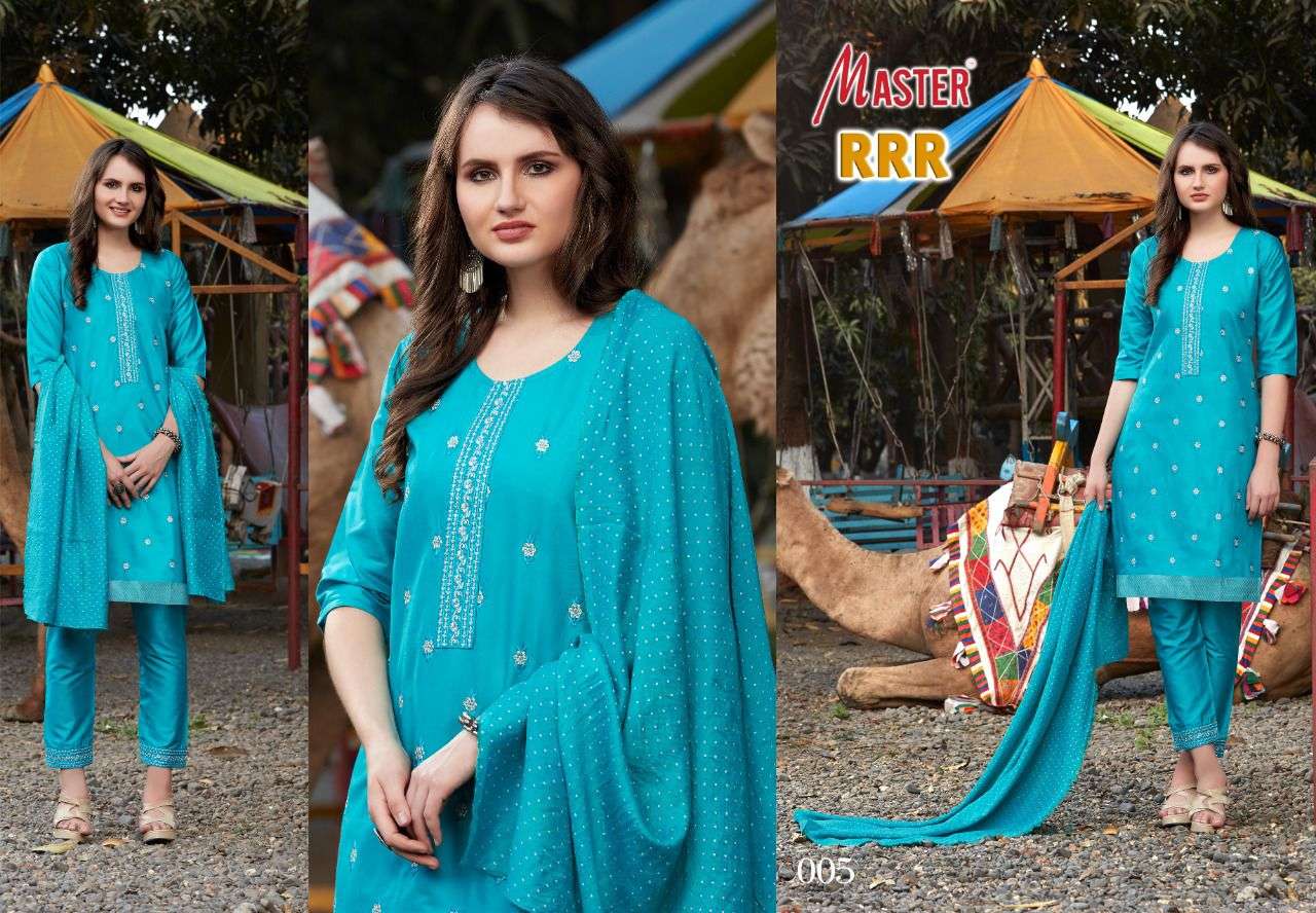 RRR BY MASTER 001 TO 008 SERIES BEAUTIFUL SUITS COLORFUL STYLISH FANCY CASUAL WEAR & ETHNIC WEAR JAM SATIN DRESSES AT WHOLESALE PRICE