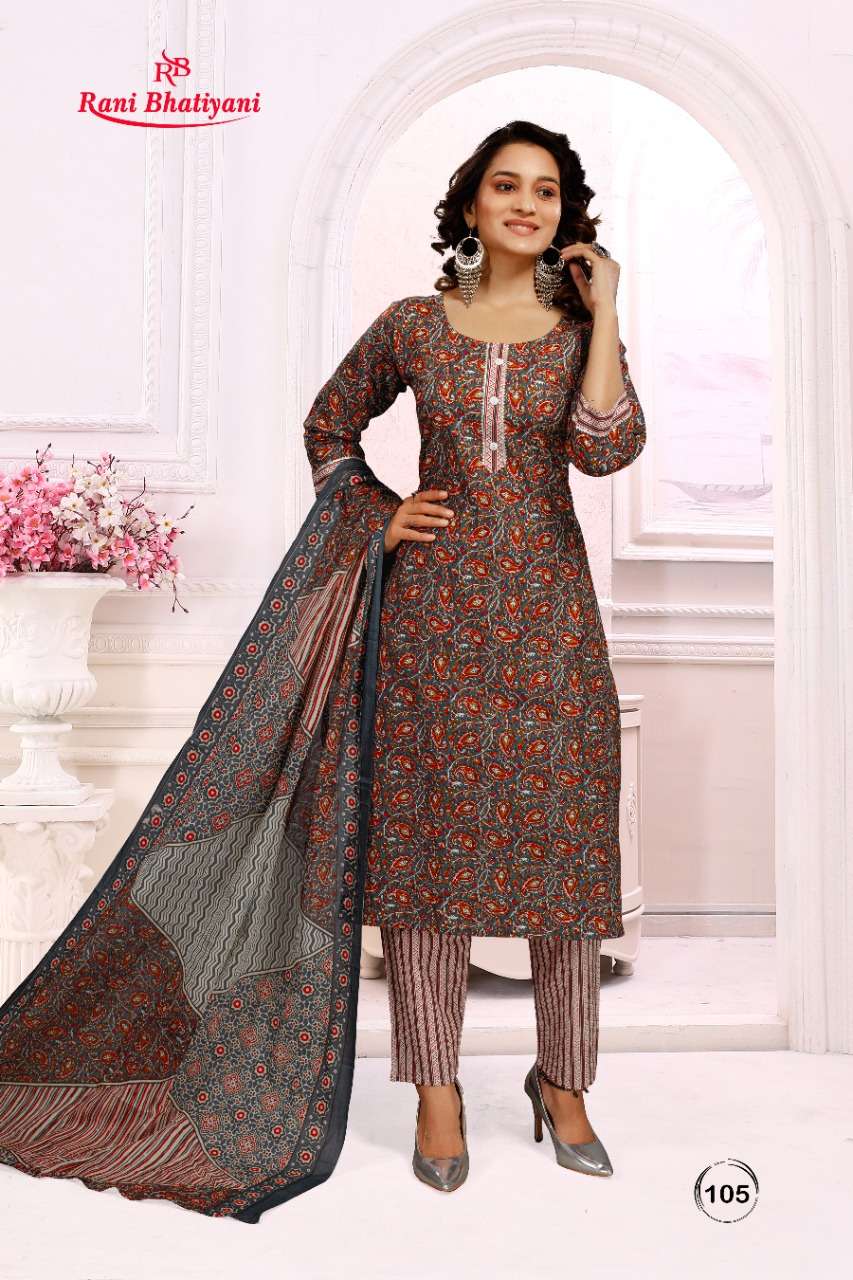 COTTON GIRL BY RANI BHATIYANI 101 TO 106 SERIES BEAUTIFUL SUITS COLORFUL STYLISH FANCY CASUAL WEAR & ETHNIC WEAR CAMBRIC PRINT DRESSES AT WHOLESALE PRICE