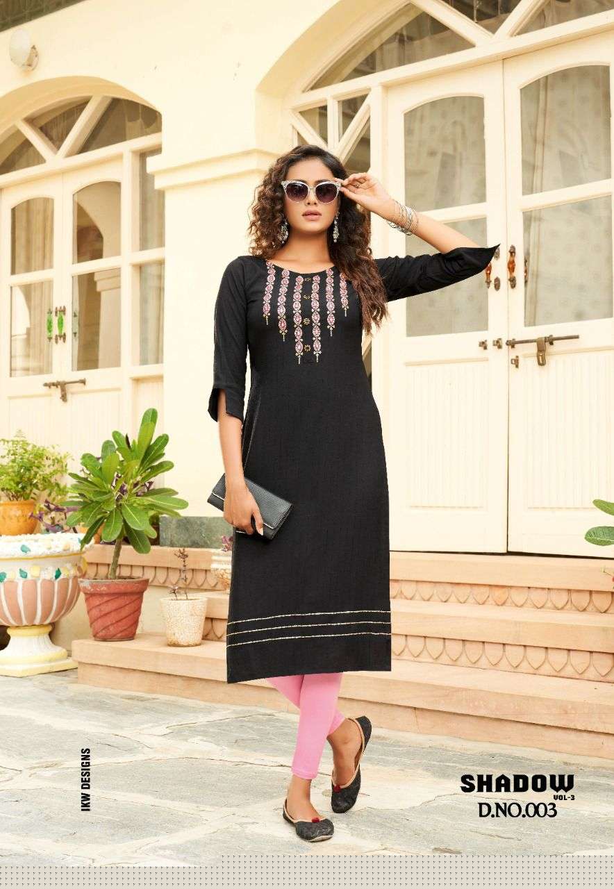 SHADOW VOL-3 BY IKW 001 TO 008 SERIES STYLISH FANCY BEAUTIFUL COLORFUL CASUAL WEAR & ETHNIC WEAR RAYON WEAVED KURTIS AT WHOLESALE PRICE