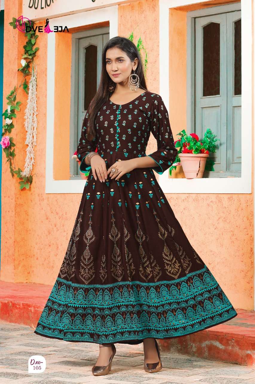 SHAGUN BY DVEEJA 101 TO 108 SERIES BEAUTIFUL STYLISH FANCY COLORFUL CASUAL WEAR & ETHNIC WEAR HEAVY RAYON GOWNS AT WHOLESALE PRICE