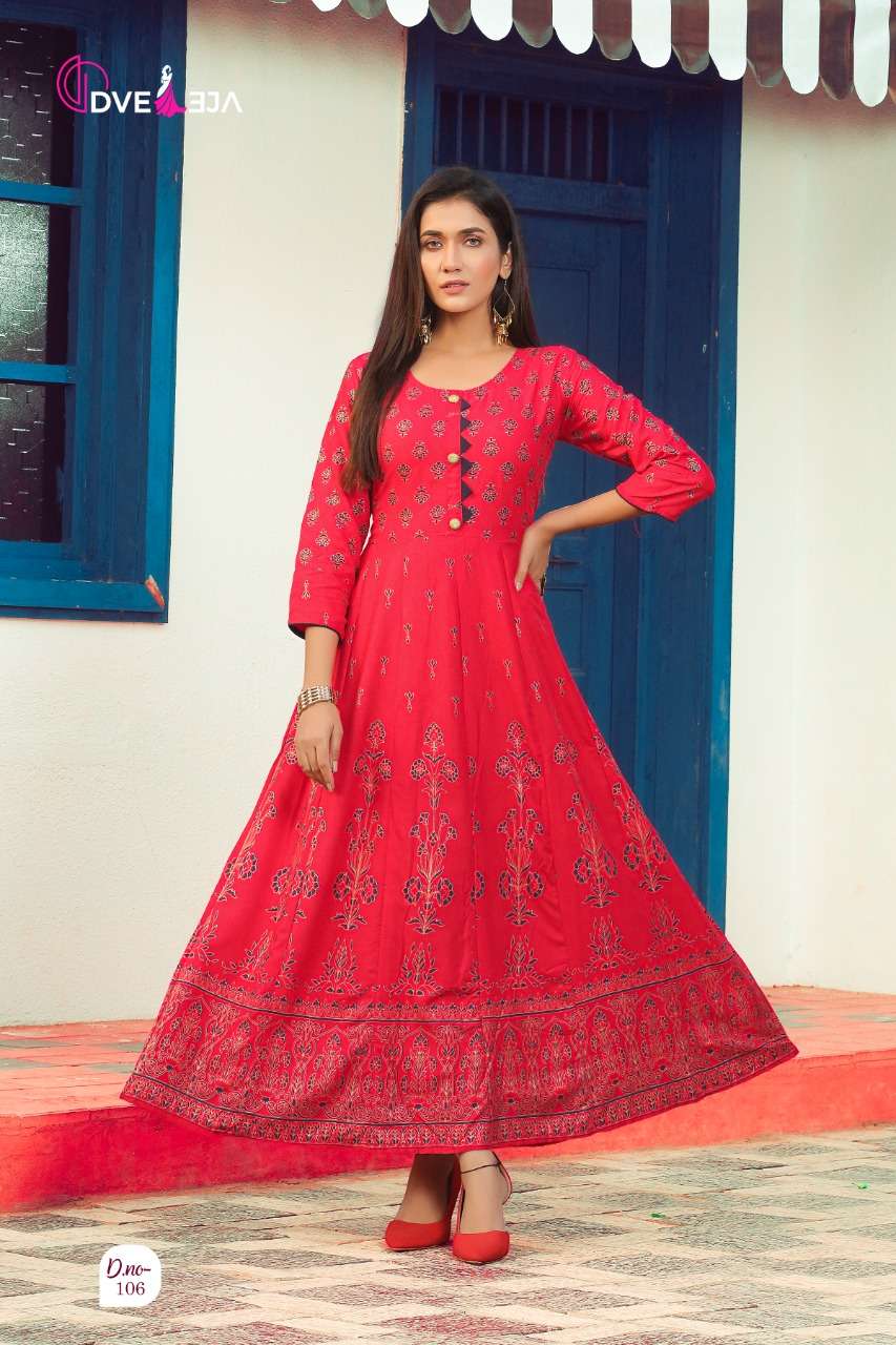 SHAGUN BY DVEEJA 101 TO 108 SERIES BEAUTIFUL STYLISH FANCY COLORFUL CASUAL WEAR & ETHNIC WEAR HEAVY RAYON GOWNS AT WHOLESALE PRICE