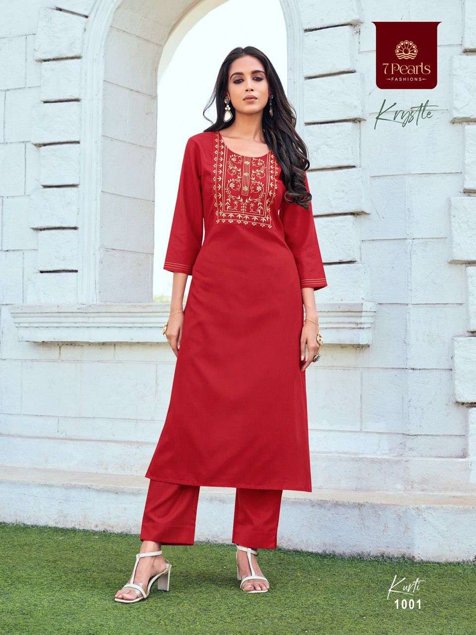 KRYSTLE BY 7 PEARLS 1001 TO 1006 SERIES DESIGNER STYLISH FANCY COLORFUL BEAUTIFUL PARTY WEAR & ETHNIC WEAR COLLECTION VISCOSE EMBROIDERY KURTIS AT WHOLESALE PRICE