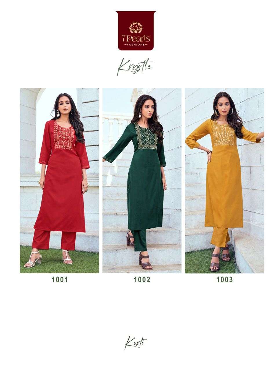 KRYSTLE BY 7 PEARLS 1001 TO 1006 SERIES DESIGNER STYLISH FANCY COLORFUL BEAUTIFUL PARTY WEAR & ETHNIC WEAR COLLECTION VISCOSE EMBROIDERY KURTIS AT WHOLESALE PRICE