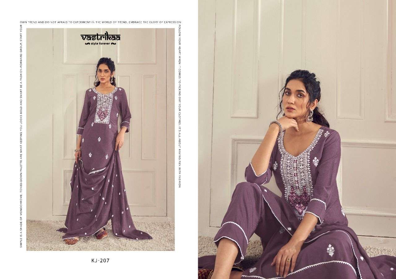 NOOR BY VASTRIKAA 204 TO 209 SERIES BEAUTIFUL SUITS COLORFUL STYLISH FANCY CASUAL WEAR & ETHNIC WEAR CHINNON SILK DRESSES AT WHOLESALE PRICE