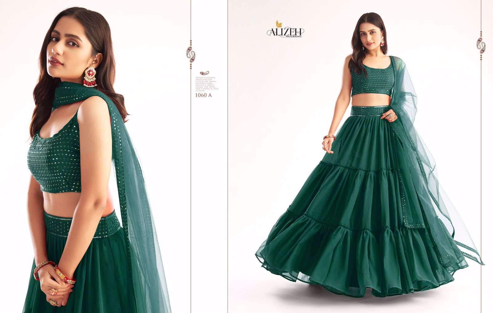 ENGAGEMENT READY TO WEAR BY ALIZEH 1060-A TO 1060-E SERIES DESIGNER BEAUTIFUL NAVRATRI COLLECTION OCCASIONAL WEAR & PARTY WEAR FANCY LEHENGAS AT WHOLESALE PRICE