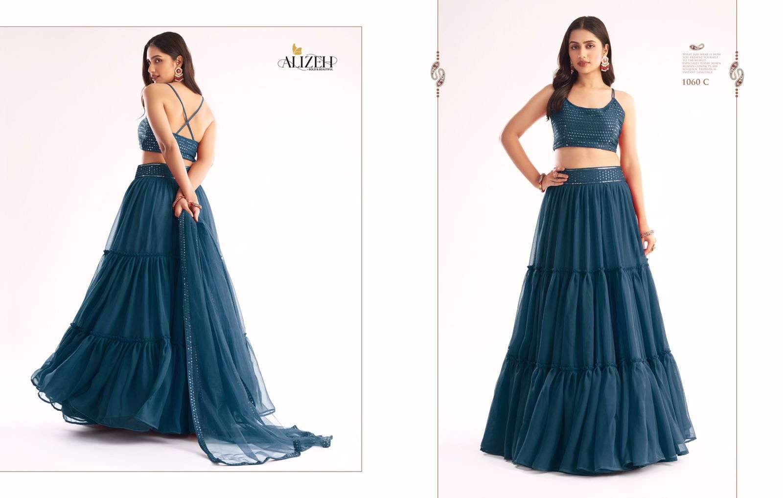 ENGAGEMENT READY TO WEAR BY ALIZEH 1060-A TO 1060-E SERIES DESIGNER BEAUTIFUL NAVRATRI COLLECTION OCCASIONAL WEAR & PARTY WEAR FANCY LEHENGAS AT WHOLESALE PRICE