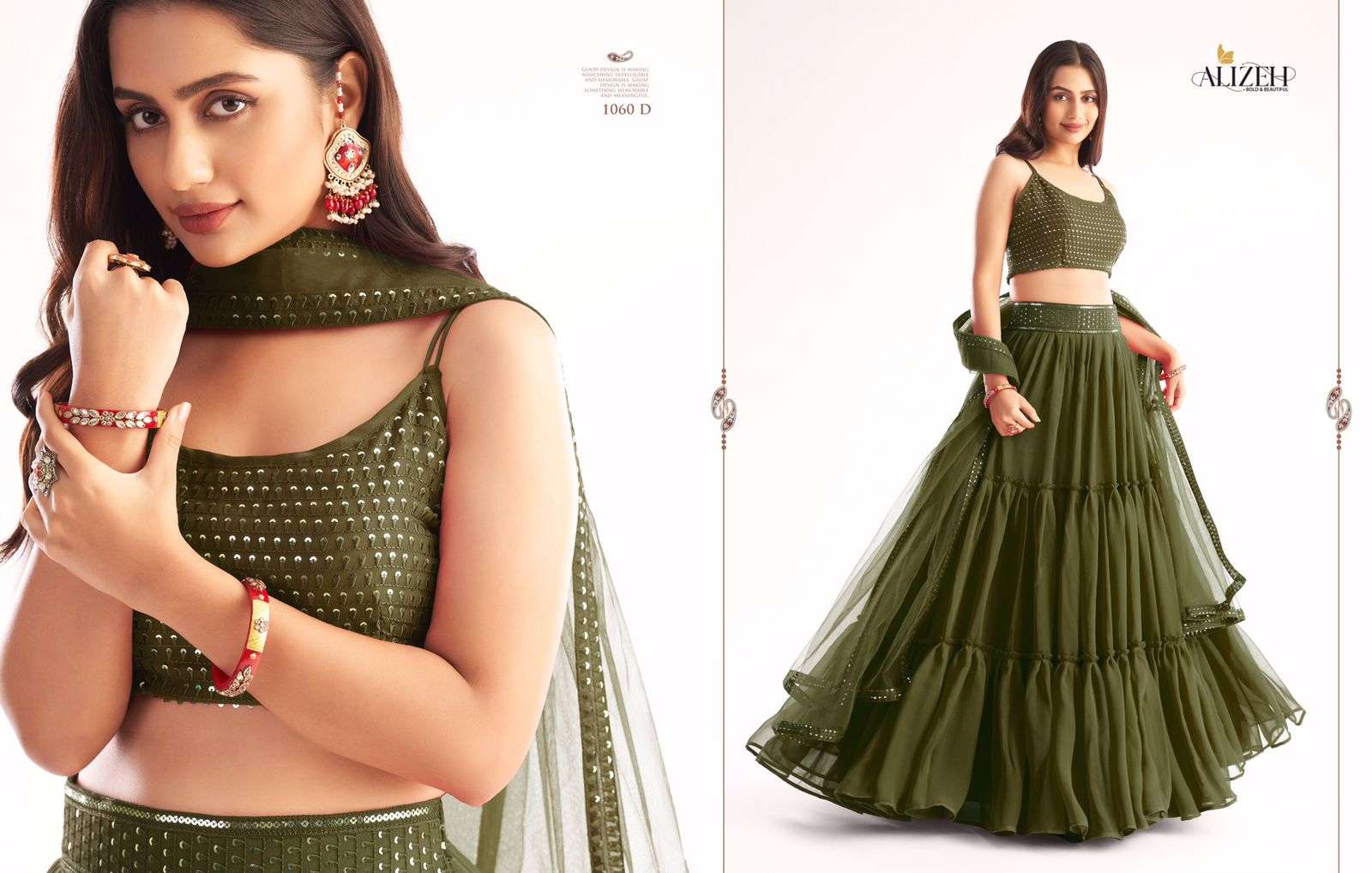 ENGAGEMENT READY TO WEAR BY ALIZEH 1060-A TO 1060-E SERIES DESIGNER BEAUTIFUL NAVRATRI COLLECTION OCCASIONAL WEAR & PARTY WEAR FANCY LEHENGAS AT WHOLESALE PRICE