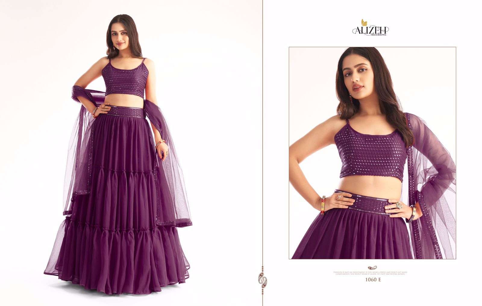 ENGAGEMENT READY TO WEAR BY ALIZEH 1060-A TO 1060-E SERIES DESIGNER BEAUTIFUL NAVRATRI COLLECTION OCCASIONAL WEAR & PARTY WEAR FANCY LEHENGAS AT WHOLESALE PRICE