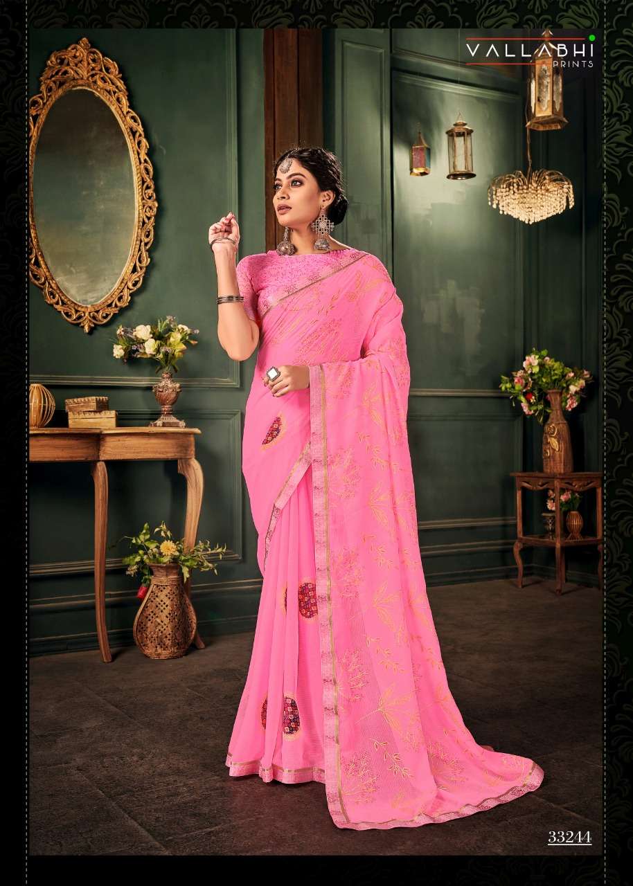 FAMOUS VOL-2 BY VALLABHI PRINTS 30240 TO 30247 SERIES INDIAN TRADITIONAL WEAR COLLECTION BEAUTIFUL STYLISH FANCY COLORFUL PARTY WEAR & OCCASIONAL WEAR CHIFFON SAREES AT WHOLESALE PRICE