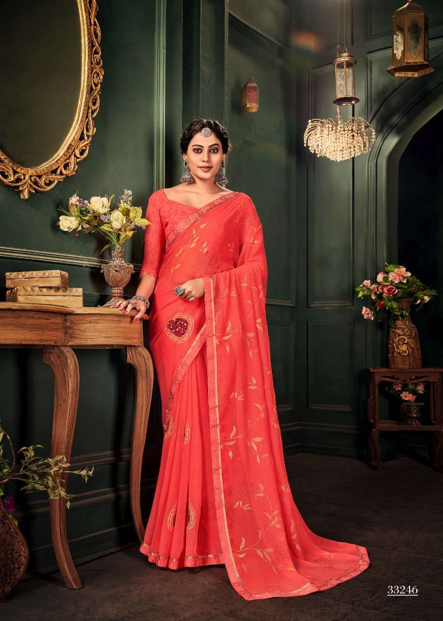 FAMOUS VOL-2 BY VALLABHI PRINTS 30240 TO 30247 SERIES INDIAN TRADITIONAL WEAR COLLECTION BEAUTIFUL STYLISH FANCY COLORFUL PARTY WEAR & OCCASIONAL WEAR CHIFFON SAREES AT WHOLESALE PRICE
