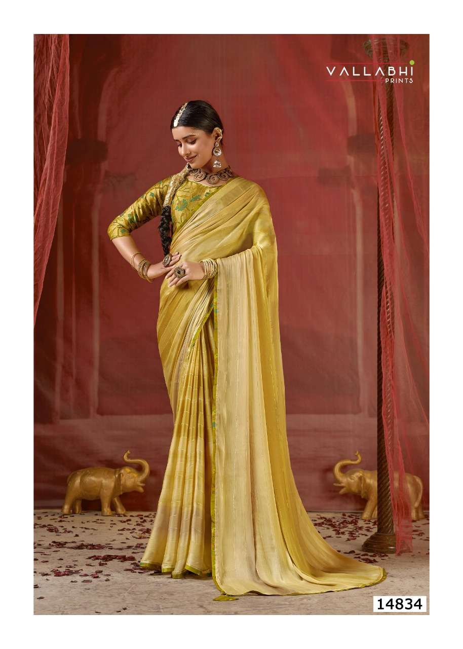 SURILI VOL-2 BY VALLABHI PRINTS 14831 TO 14838 SERIES INDIAN TRADITIONAL WEAR COLLECTION BEAUTIFUL STYLISH FANCY COLORFUL PARTY WEAR & OCCASIONAL WEAR CHIFFON PRINT SAREES AT WHOLESALE PRICE