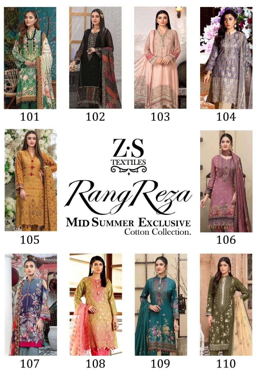 RANG REZA MID SUMMER EXCLUSIVE BY ZS TEXTILES 101 TO 110 SERIES INDIAN TRADITIONAL WEAR COLLECTION BEAUTIFUL STYLISH FANCY COLORFUL PARTY WEAR & OCCASIONAL WEAR PURE COTTON PRINT DRESSES AT WHOLESALE PRICE